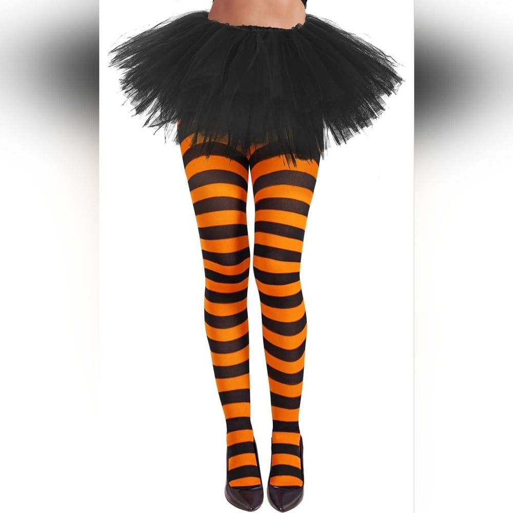 K.Bell Black And Orange Striped Tights Stockings